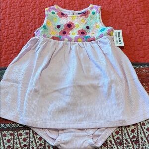 Old Navy Purple Dress with Flowers Stitching on Bodice